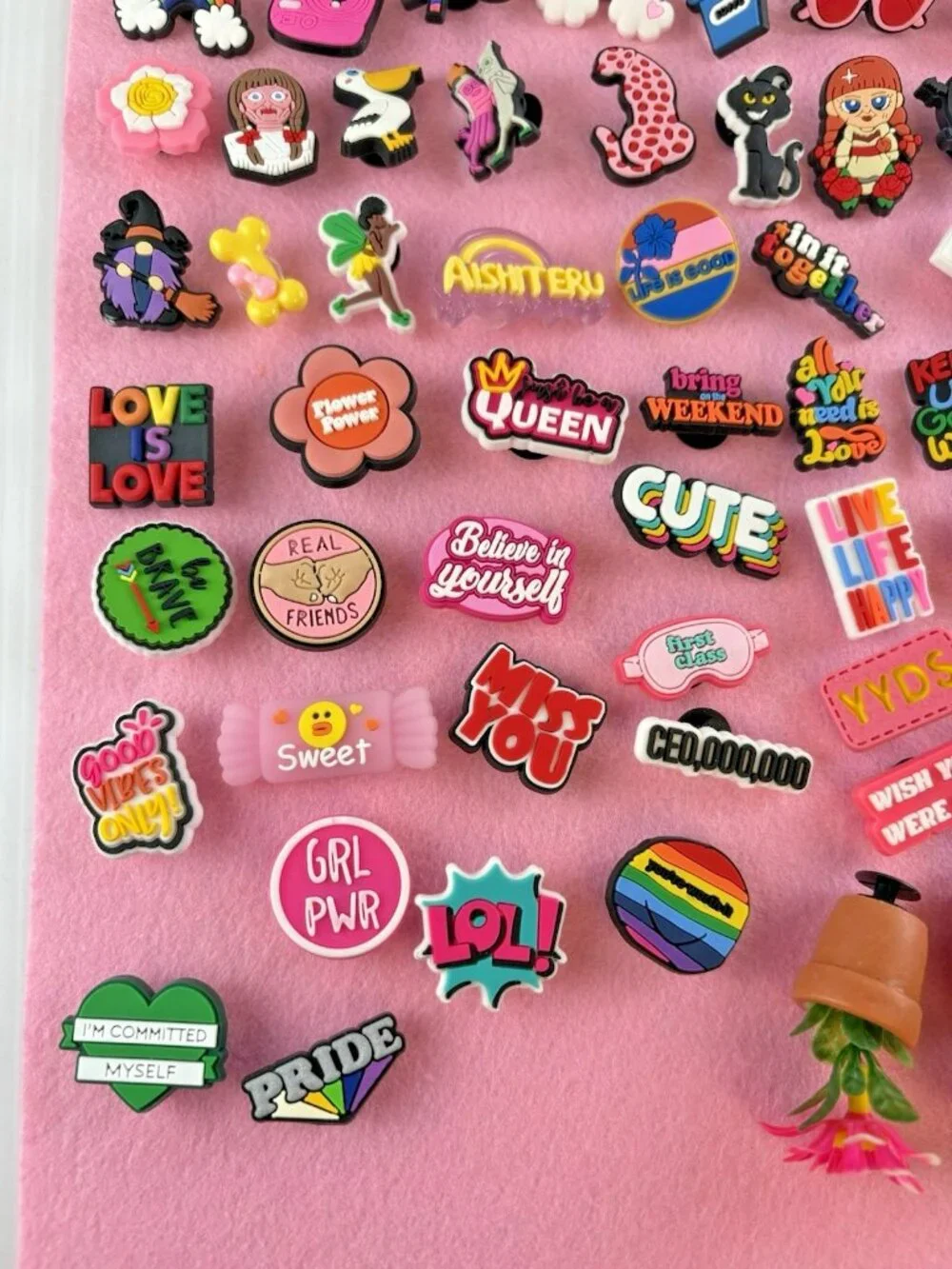 Lot 87pc Mixed PVC Croc Shoe Charms Jibbitz Girl Power Pride Mixed Designs